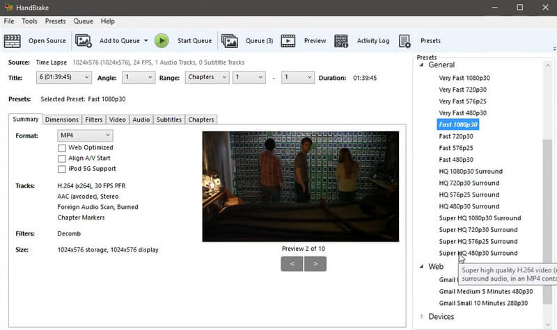 HandBrake-Oberfläche
