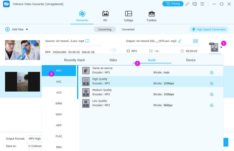 MP4 MP3 Vidmore Dateien festlegen