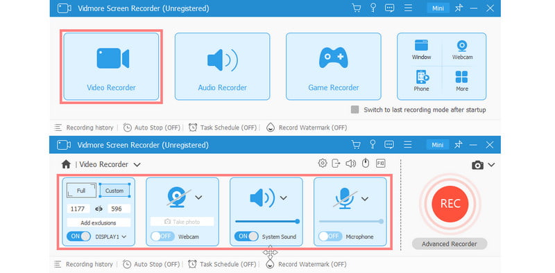 Video Recorder auswählen und Einstellungen anpassen