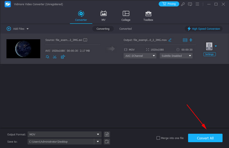 Konvertierung von AVI in MOV starten
