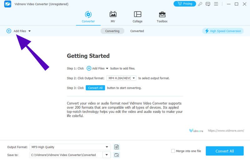 Vidmore MXF MOV Dateien hochladen