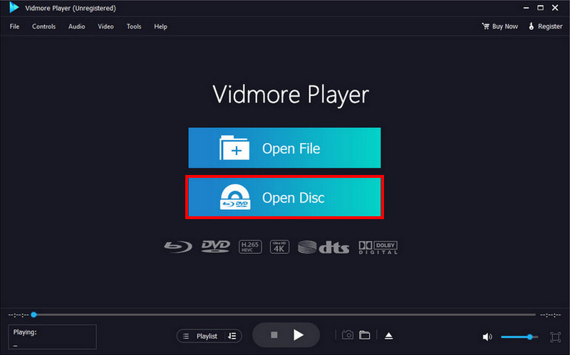 Vidmore Player Öffnen Herunterladen Installieren Disc öffnen