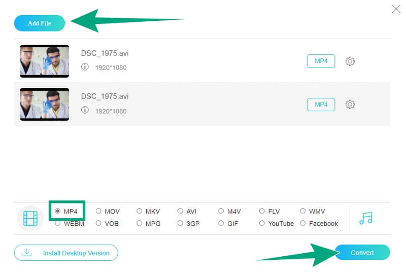 AVI zu MP4 online Dateien konvertieren