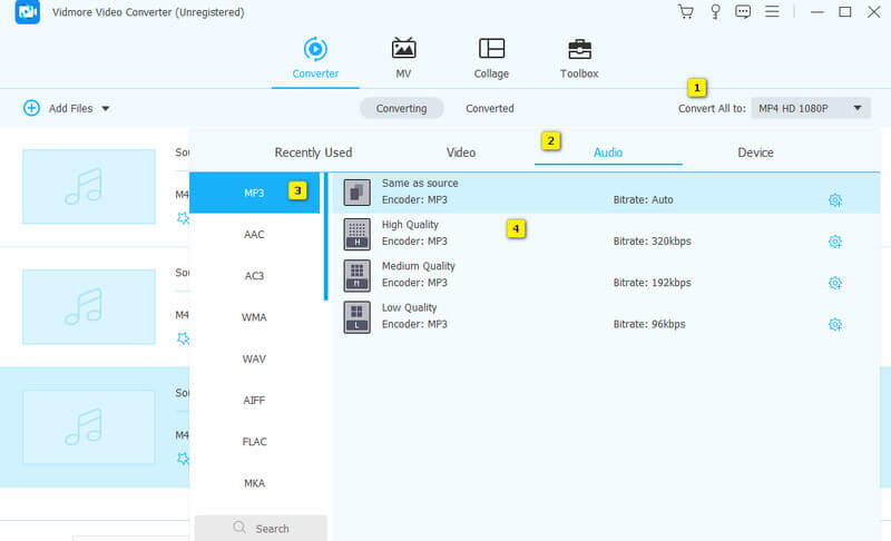 M4R in MP3 Vidmore Einstellen