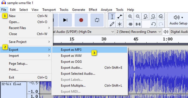 WMA in MP3 umwandeln Audacity Konvertieren