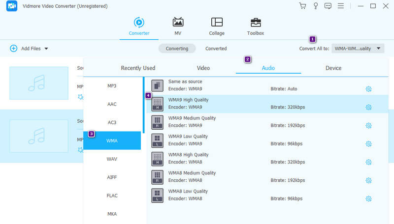 Konverter MP3 WMA Vidmore Einstellen