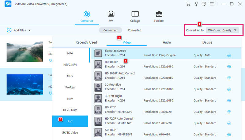MOV AVI Vidmore festlegen