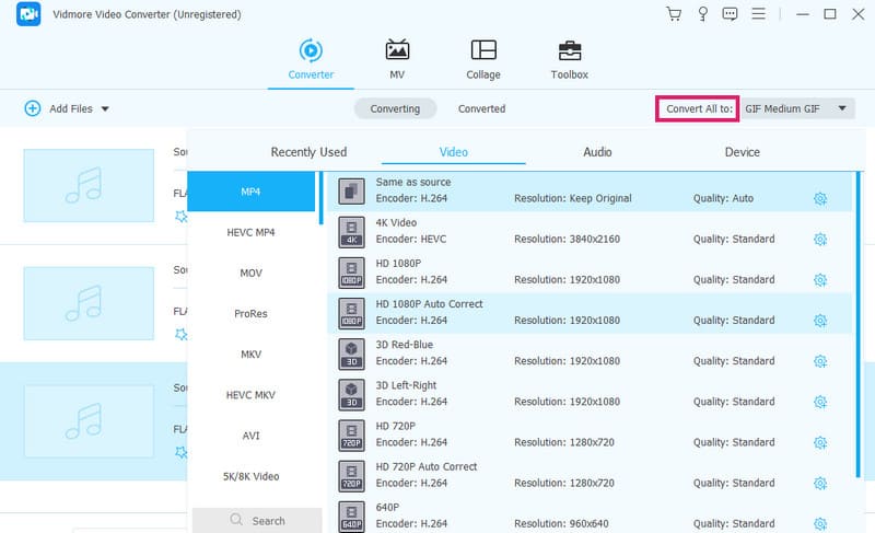 FLAC MP4 Vidmore Dateien festlegen