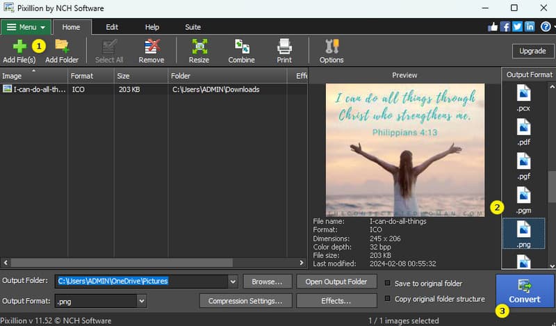 Ico Png Pixillion konvertieren