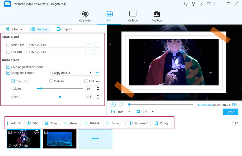 Vidmore MV Maker Einstellungen