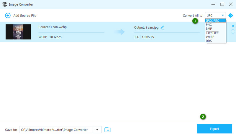 Vidmore WebP-JPG Export einstellen