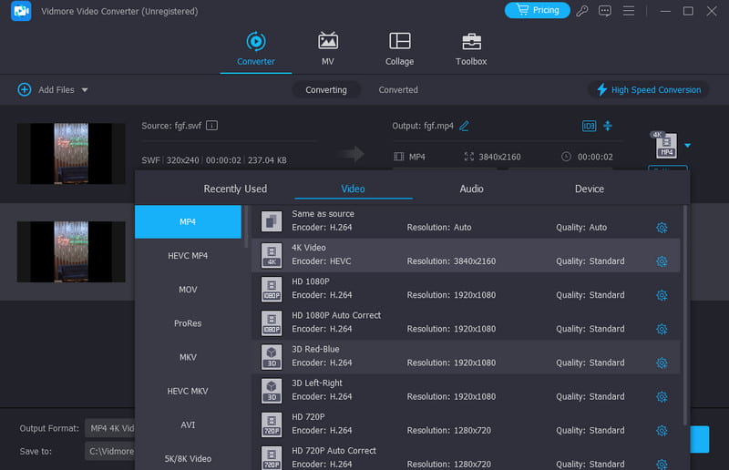 SWF-Konverter Vidmore einstellen