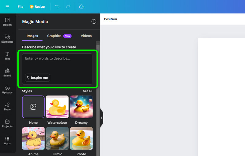Canva Prompt eingeben