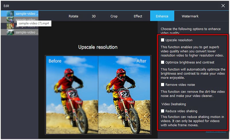 Videoverbesserung wählen