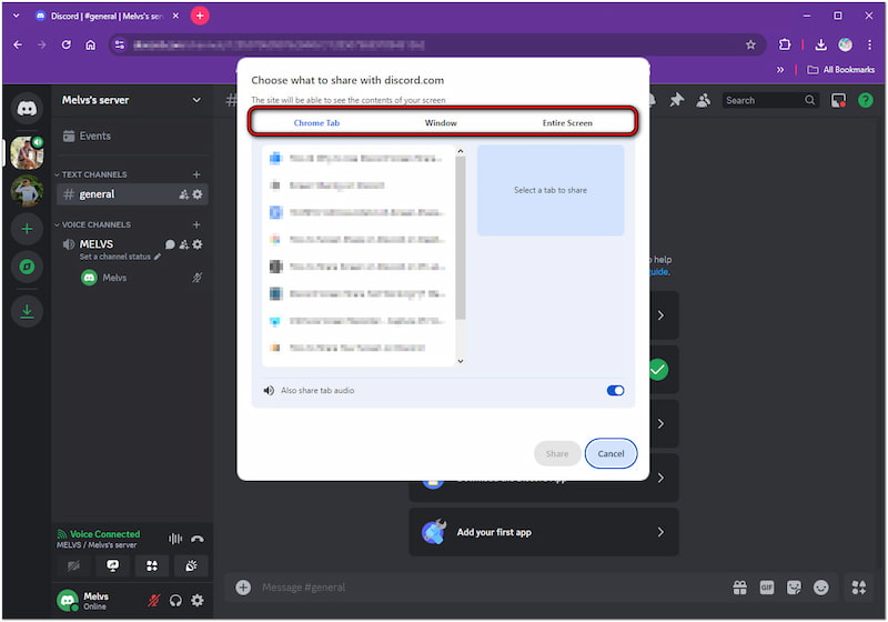 Auswählen, was freigegeben werden soll