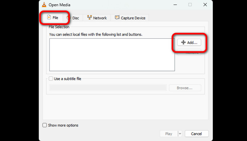 Datei-Bereich Videos hinzufügen