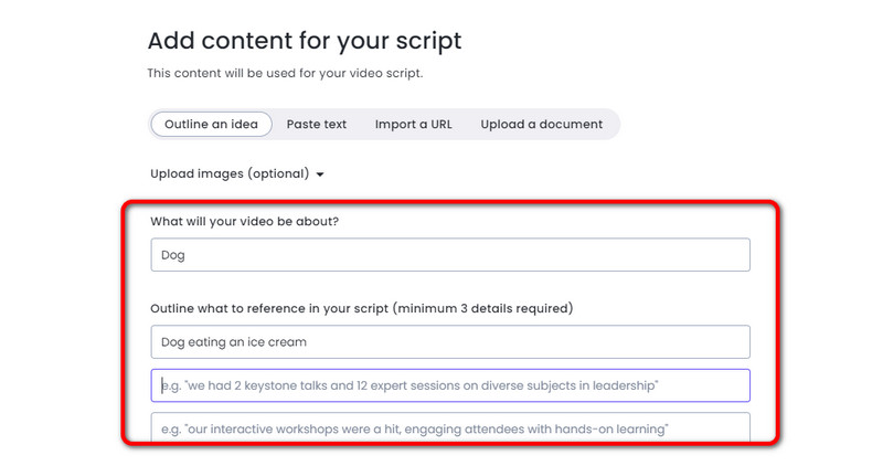 Textfeld „Idee einfügen“