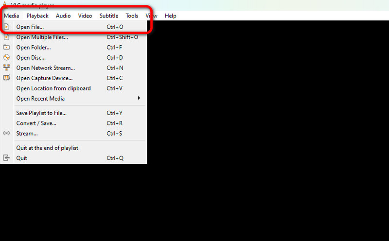 Medienbereich Datei öffnen VLC