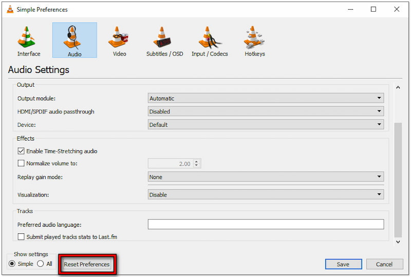Voreinstellungen auf Standard zurücksetzen