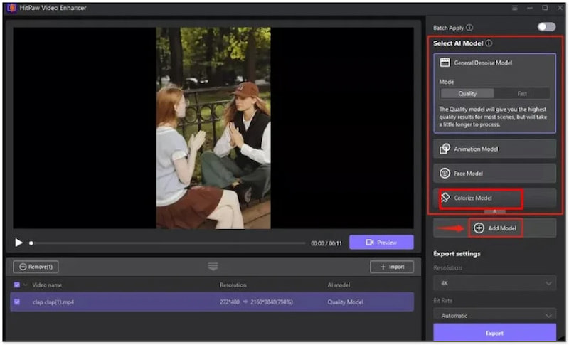 Colorize Model auswählen