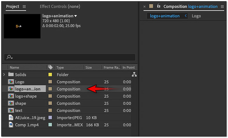 Komposition für den Export auswählen