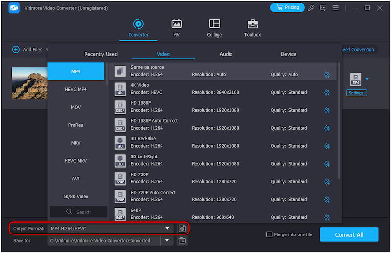 MP4-Format auswählen