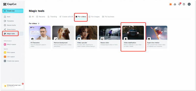 Video‑Stabilisierung auswählen