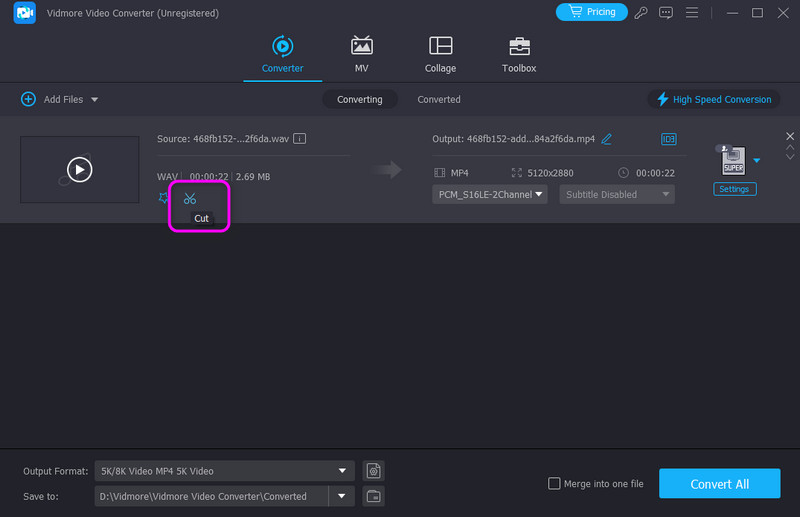 Auf Option „Cut“ klicken