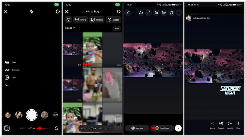 Video in IG‑Story hochladen