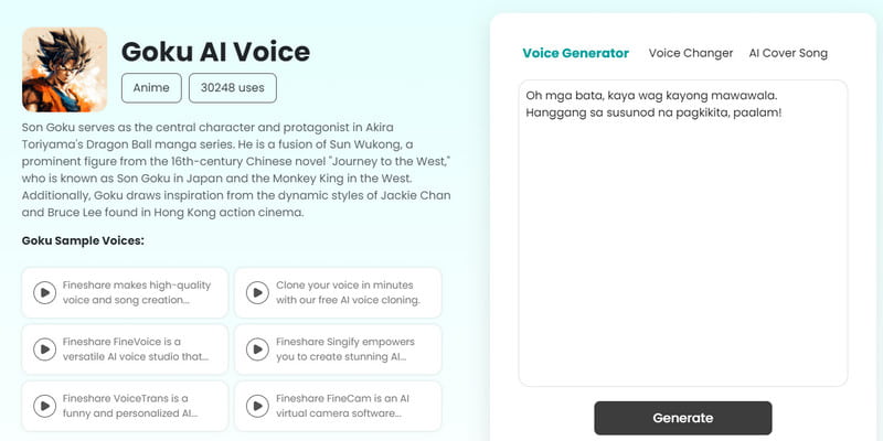 Fineshare Goku KI-Stimme