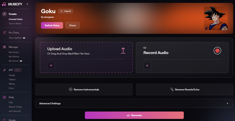 Musicfy Goku KI-Stimme