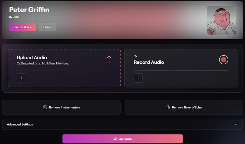 Musicfy Griffin KI-Sprachgenerator