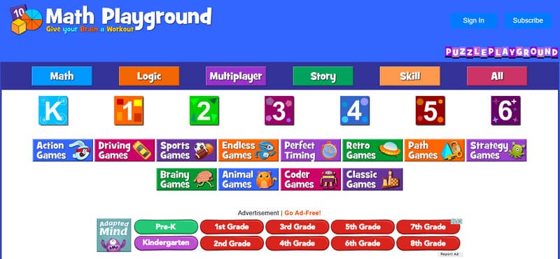 Math Playground Spiele-Website