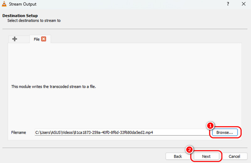 Optionen durchsuchen Nächster Schritt VLC