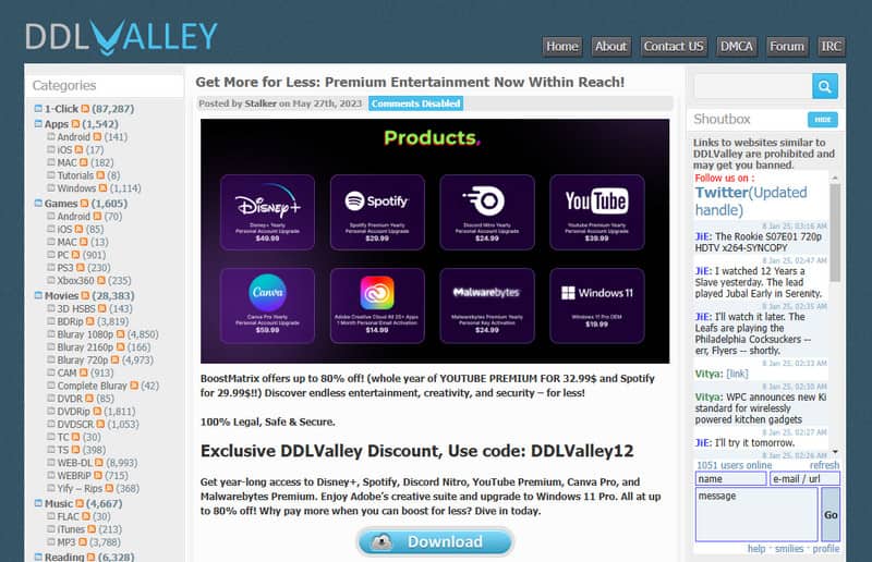 DDL Valley Download-Seite