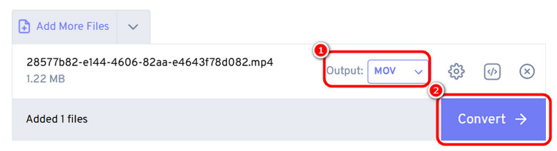 Output MOV auswählen Konvertieren FreeConvert