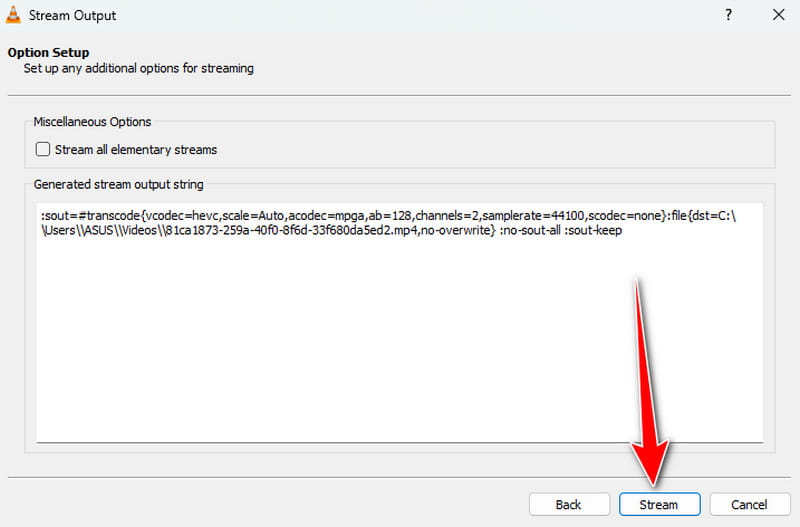 Stream-Schaltfläche unten VLC