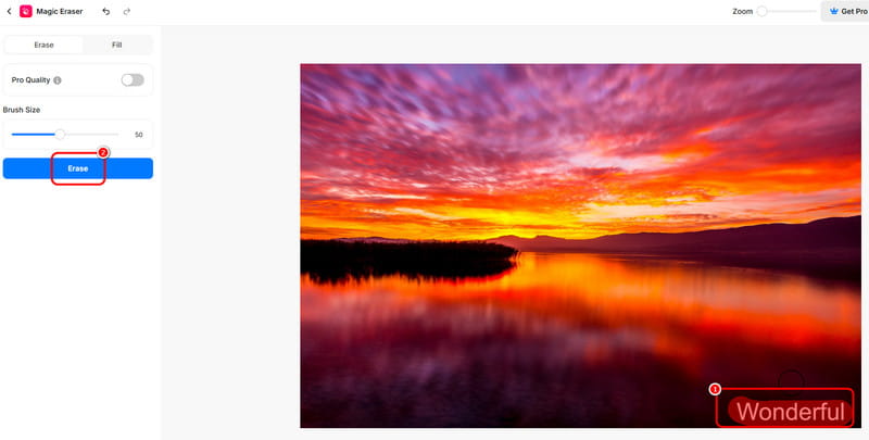 Markieren, Schaltfläche „Erase“ Pixelcut