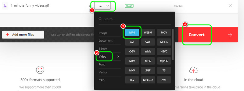 MP4-Ausgabe in Convertio
