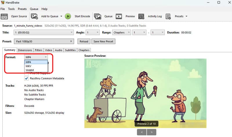 MP4 als Ausgabeformat in HandBrake wählen