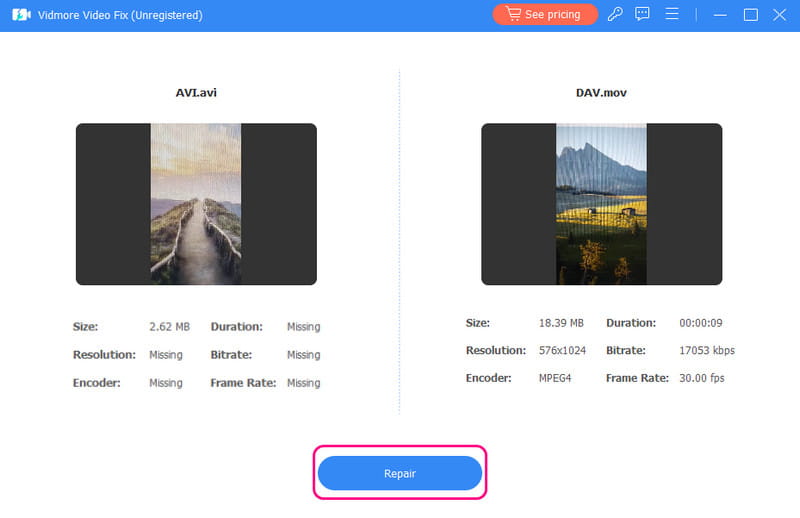 Auf „Reparieren” klicken Vidmore