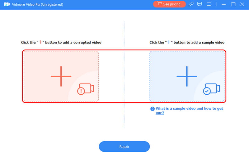 Video mit roter/blauer Plus‑Schaltfläche in Vidmore einfügen