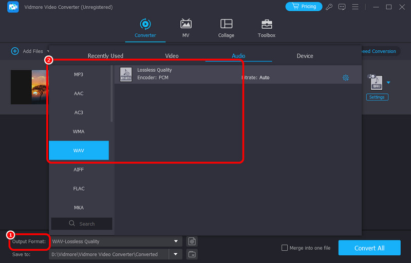 Output Format WAV auswählen Vidmore
