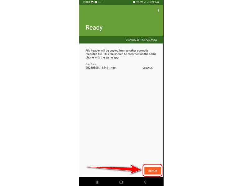 Schaltfläche „Reparieren“ Mp4fix
