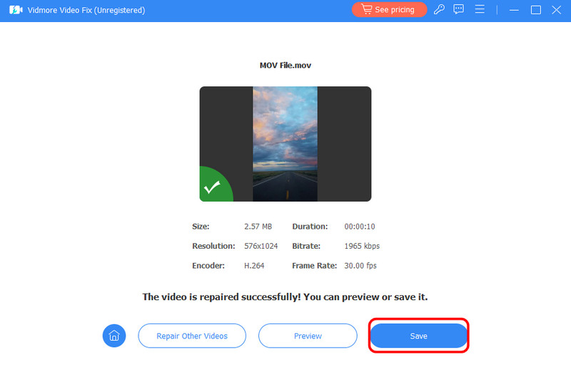 Repariertes Video speichern Vidmore