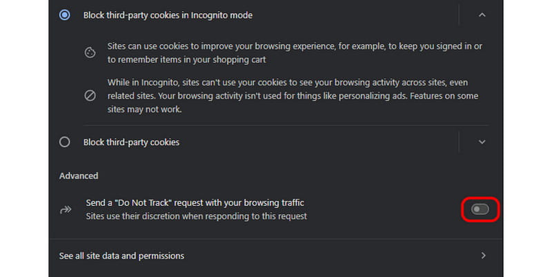 „Nicht verfolgen“ deaktivieren