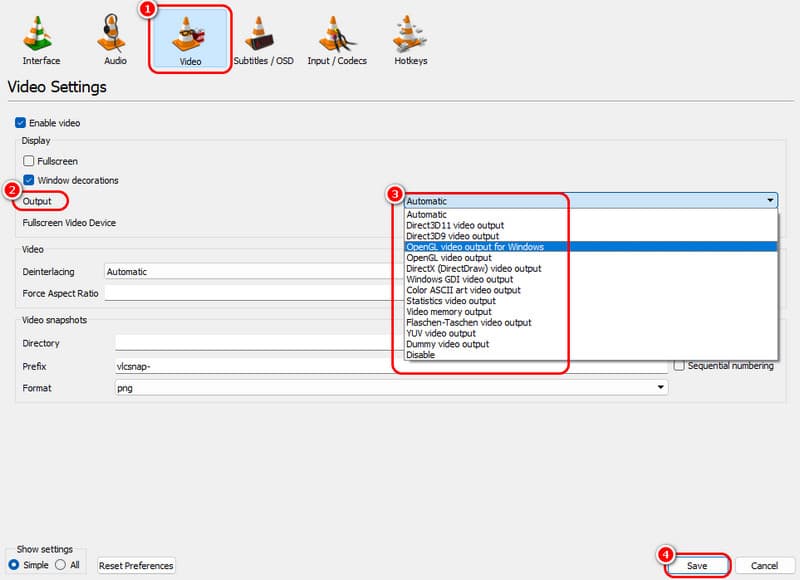 Videoausgabe-Modul ändern