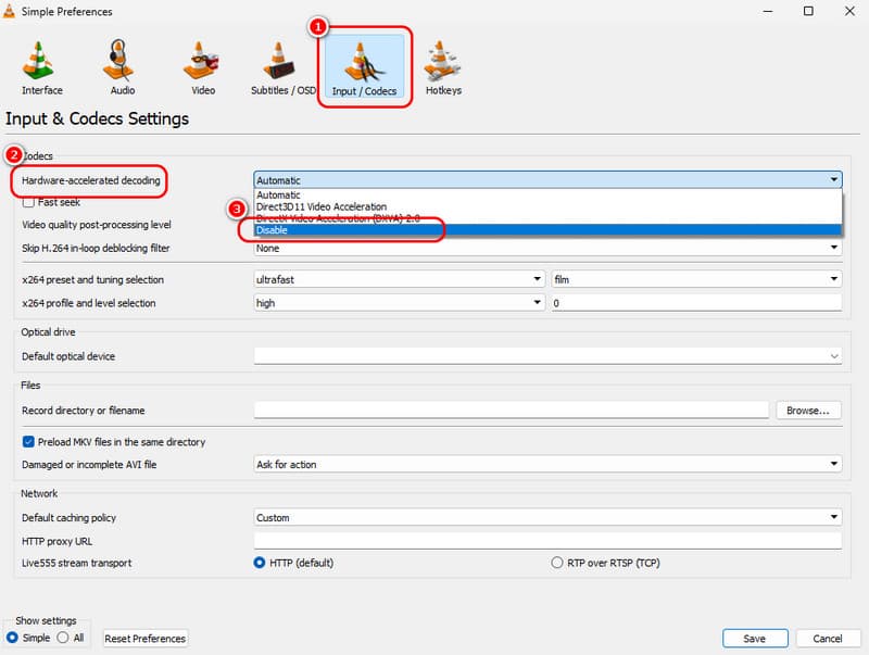 VLC-Hardwarebeschleunigung deaktivieren