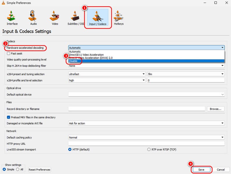 VLC-Hardware deaktivieren