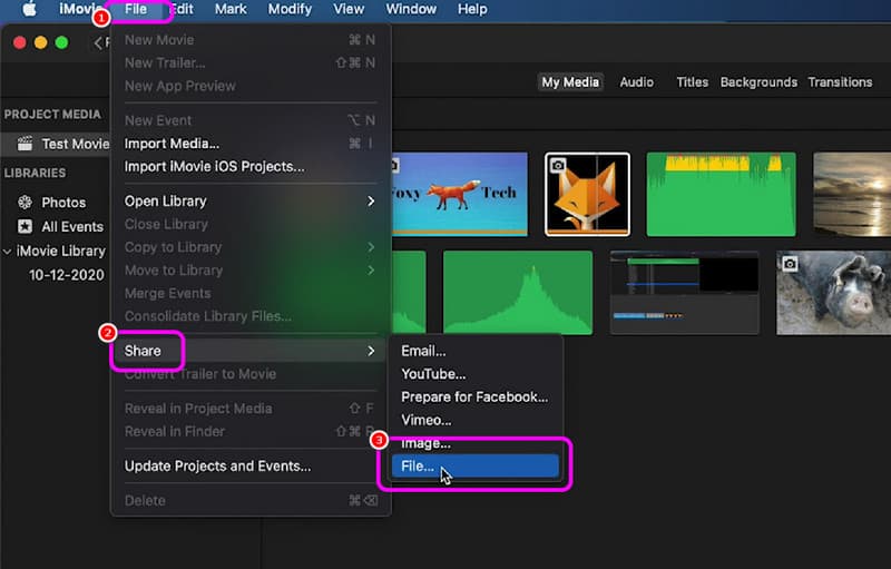Ablage Freigeben Datei iMovie